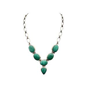 Vintage Malachite Necklace Sterling Silver Green Stone Natural Earthy Jewelry